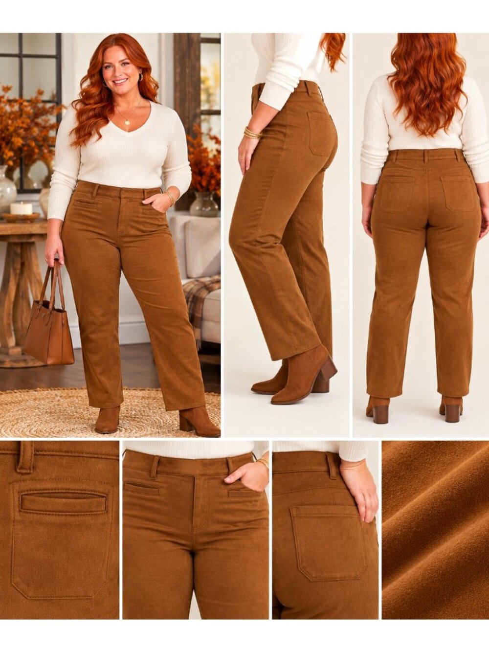 Westbound Women's Brown Stretch Straight Leg Faux Suede Pants Size 18 NWT Boho